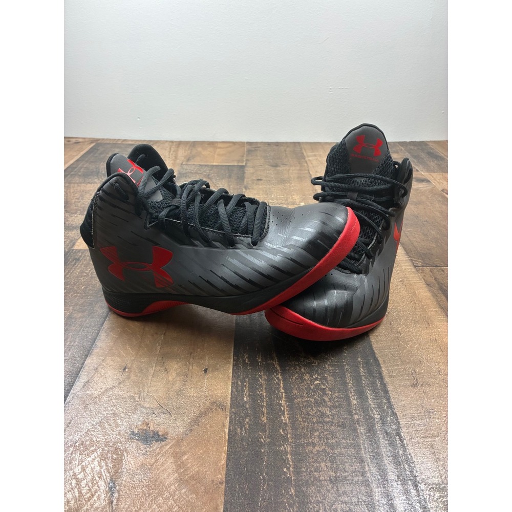 Under Armour Jet Basketball Shoes Mens 8.5 Black Red Mid Top Sneakers1259015-021